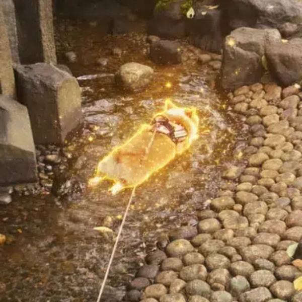 dog in pond